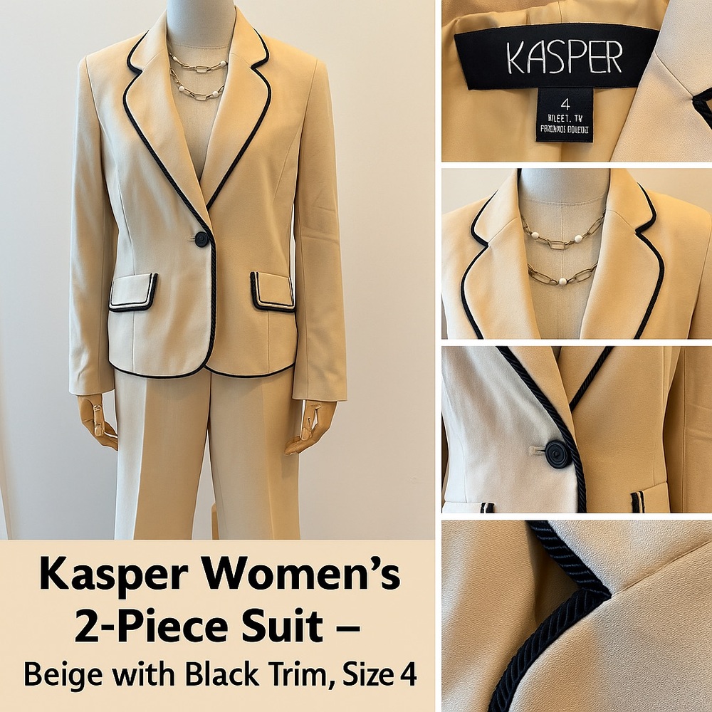 Kasper Tan Suit with Black Accents